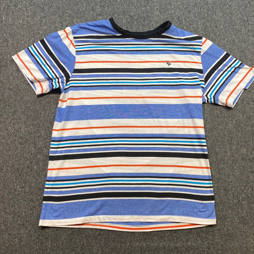 Southpole Striped TShirt Sz XXL Mens Blue Orange Skater Streetwear Logo Tee